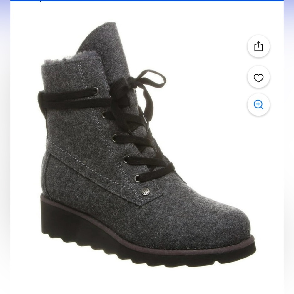 BearPaw Wool Water Resistant Gray Women's Lace-Up Winter Snow Boots